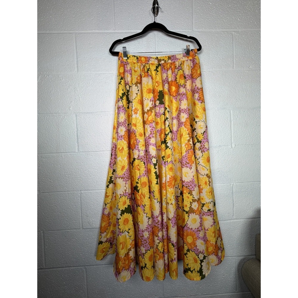 Moon Orchid Floral Midi Skirt M L Elastic Waist Dopamine Dressing Cottagecore